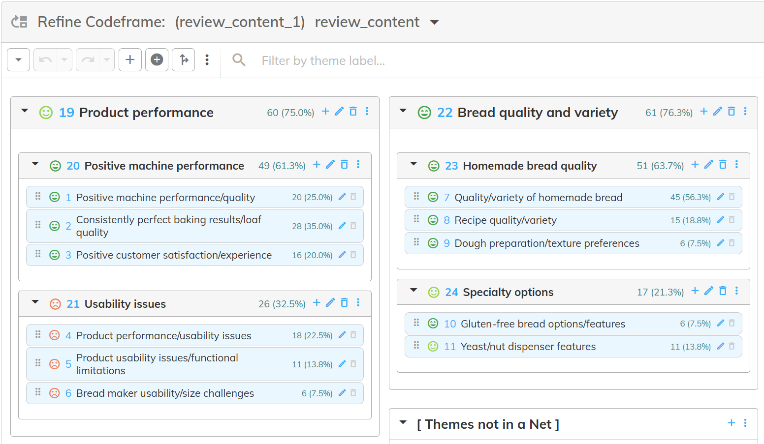 Screenshot of codeit's Refine Codeframe tool