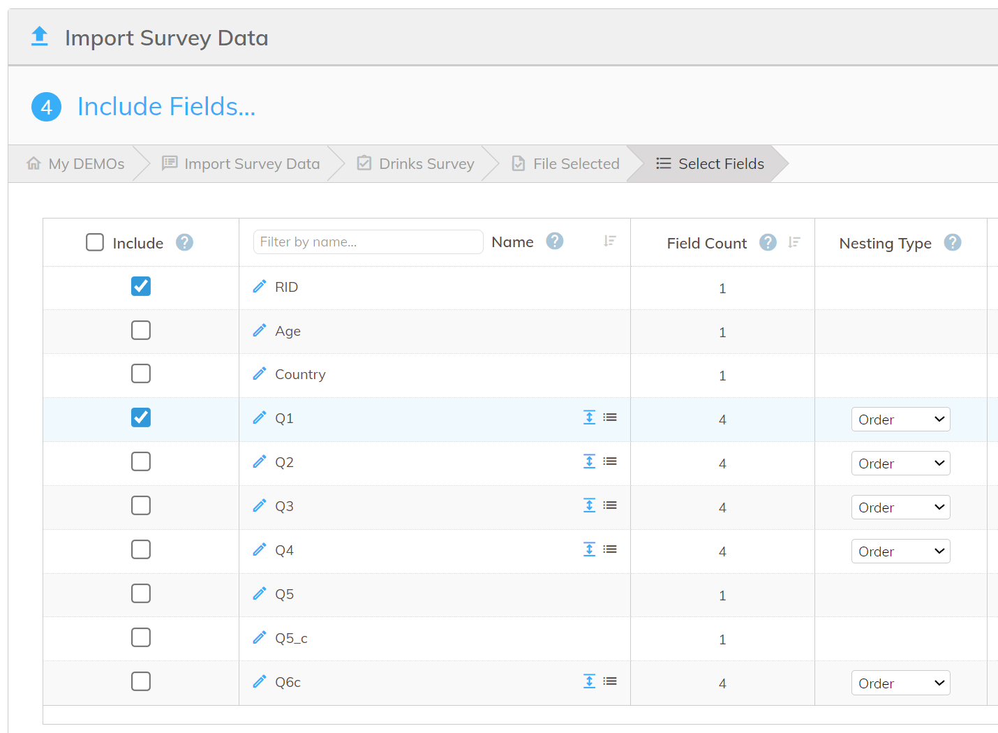 Screenshot of codeit import fields